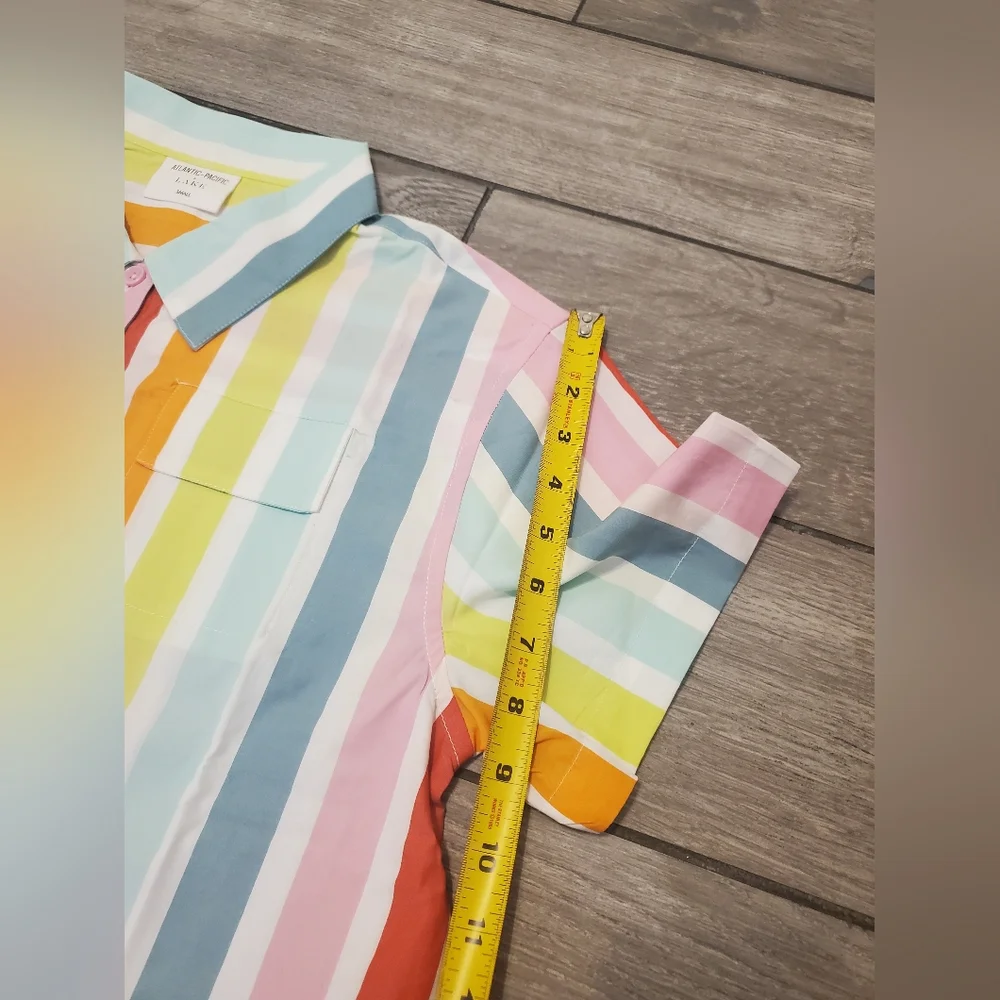 ATLANTIC-PACIFIC × LAKE 100% cotton poplin rainbow colorful striped pajama set S - Picture 4 of 9